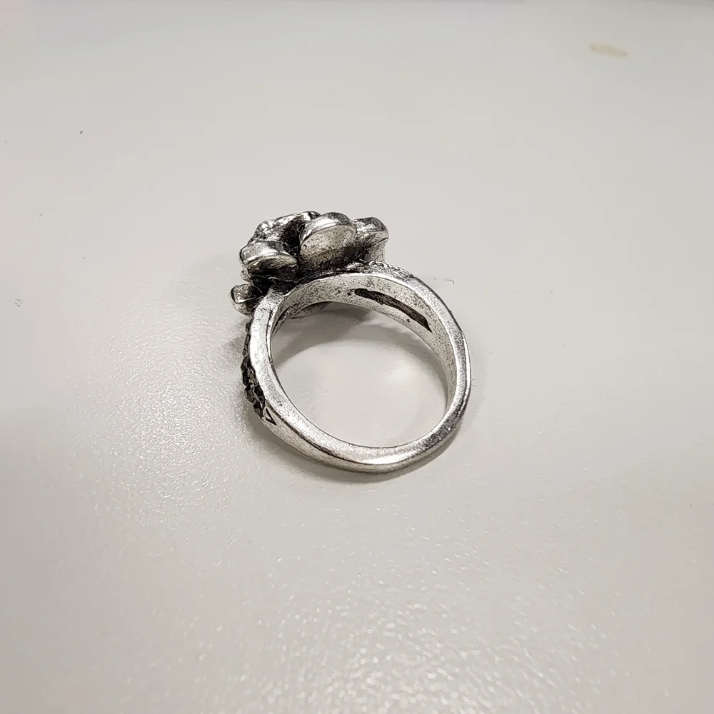 Sz 8 Gothic Black Rose Flower Ring Black Rhinestone Cocktail Statement Feminine